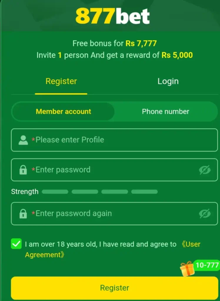 877bet Game Register