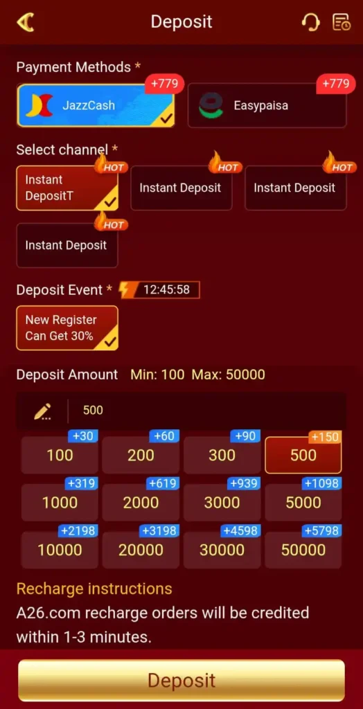 A26 Game Deposit
