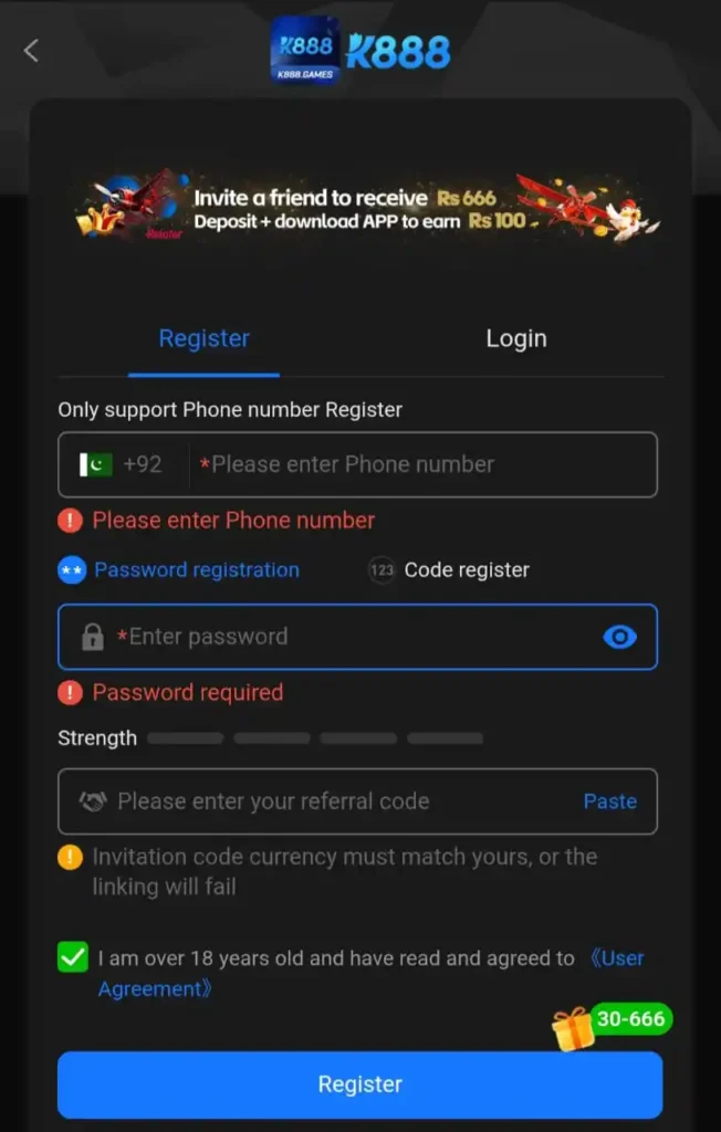 K888 Game Register