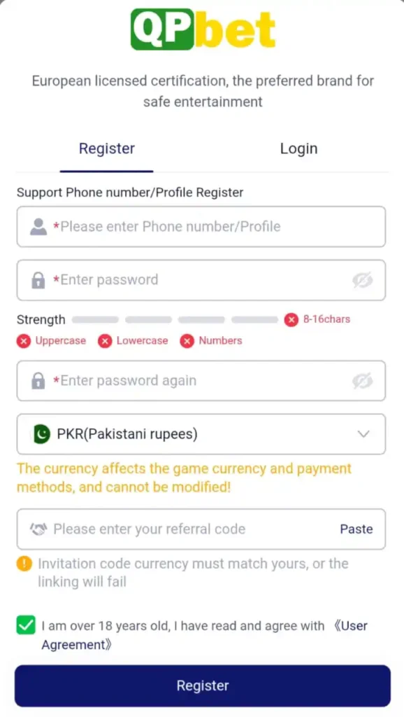 QPbet Game Register