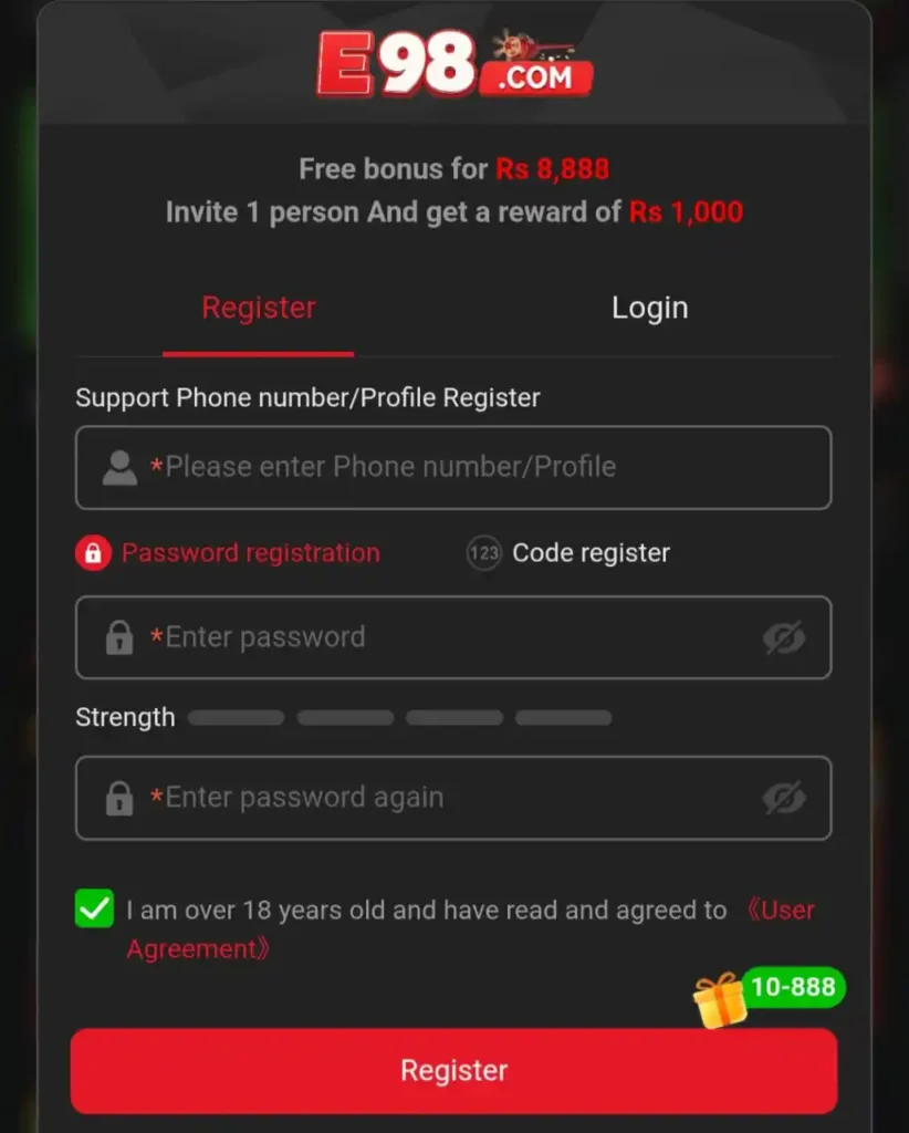 E98 Game Register