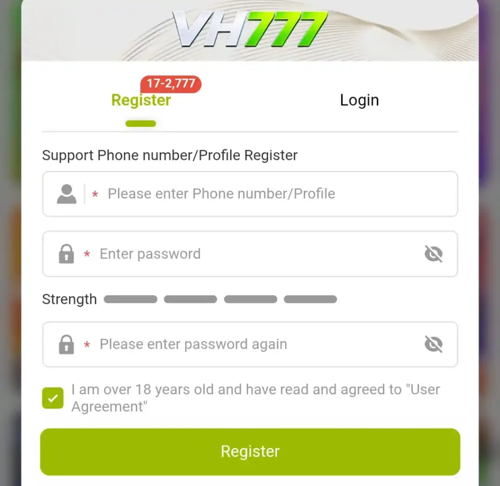 VH777 Game Register